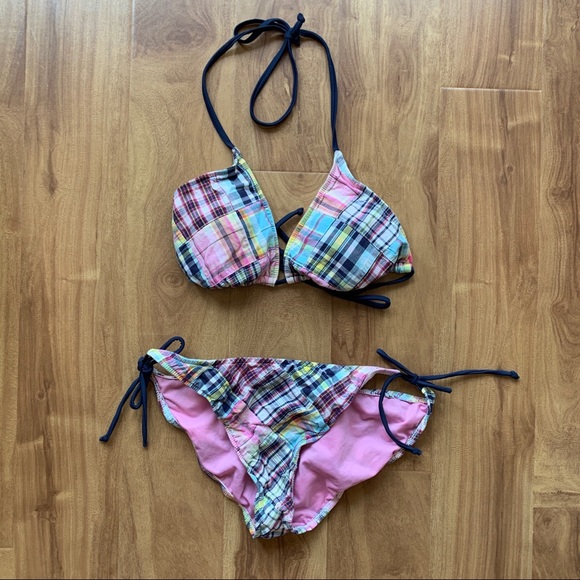 💙Pink & Blue Plaid String Bikini Size Large - Picture 2 of 4